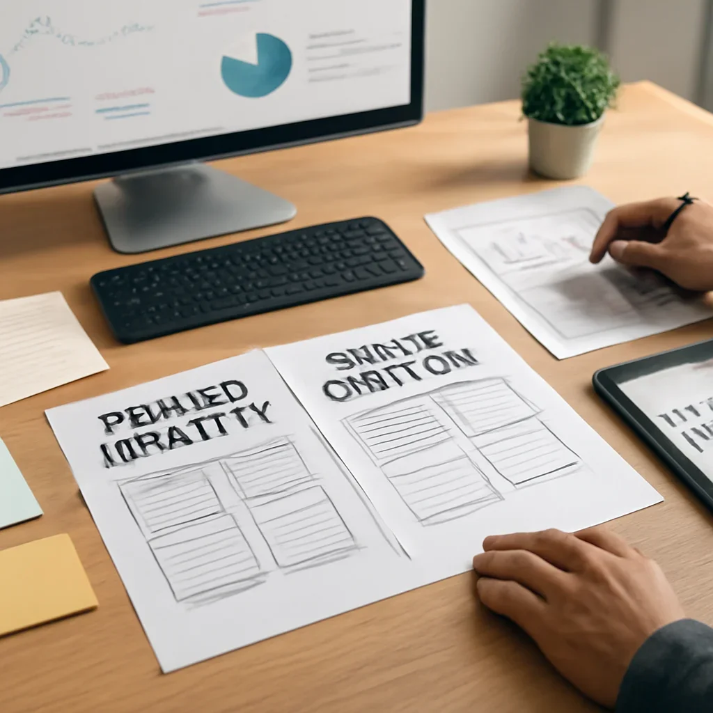 Brand Identity vs Brand Strategy: What Is the Difference? planning materials and performance review workspace