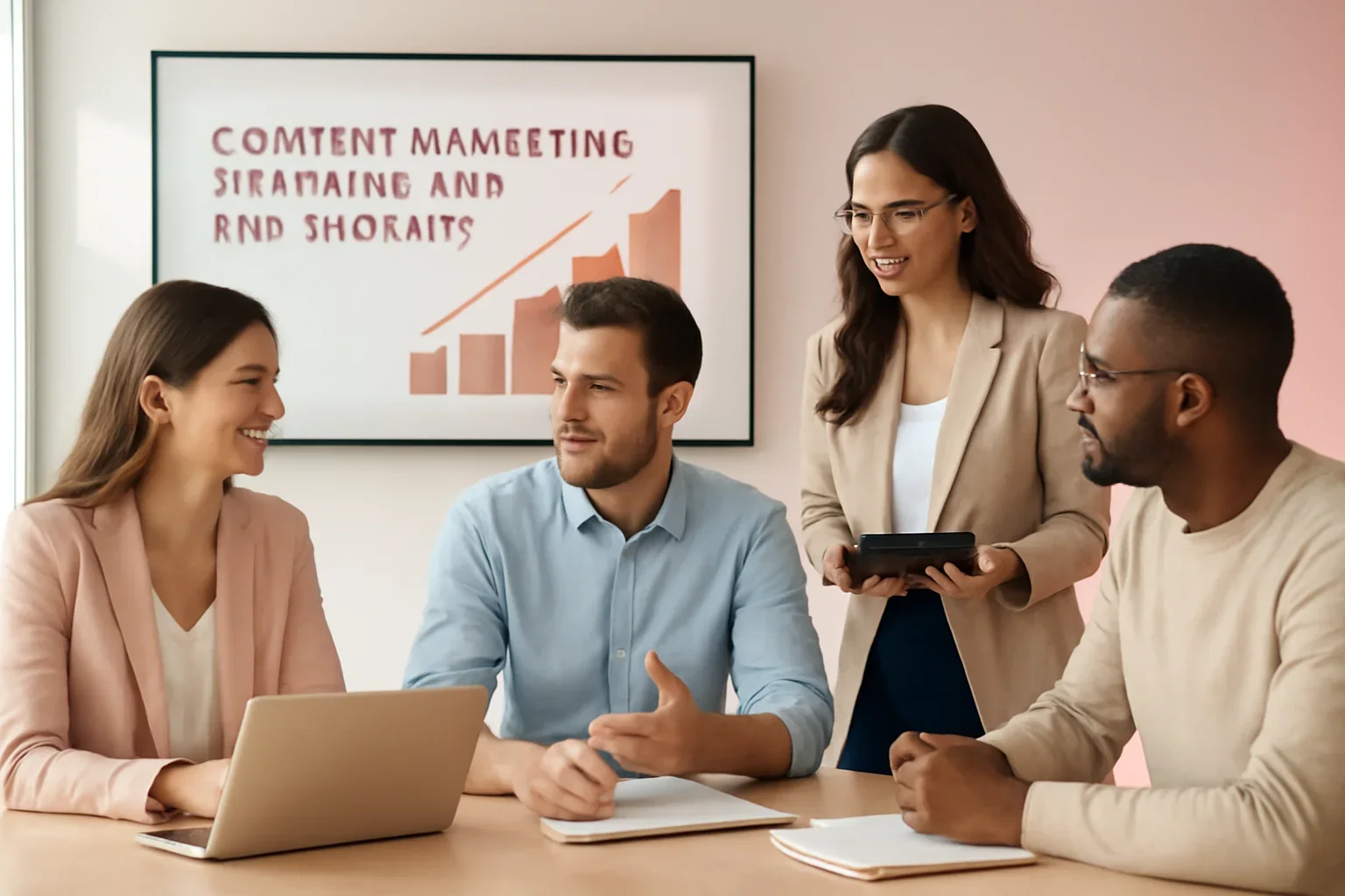 Content Marketing Strategy for B2B Growth strategy meeting with a modern digital marketing team