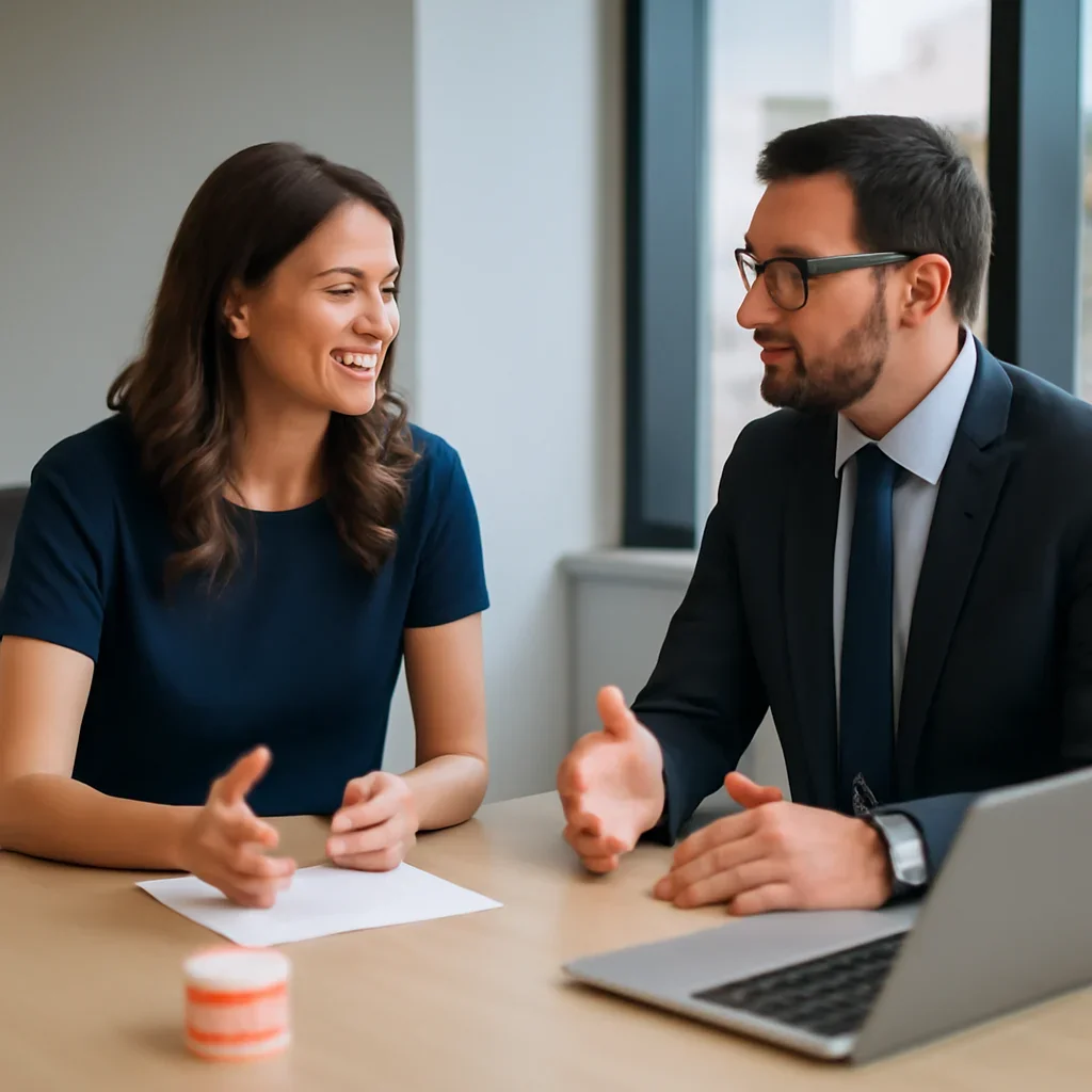 Business owner discussing Dental Marketing Ideas to Grow Patient Leads growth goals with a consultant