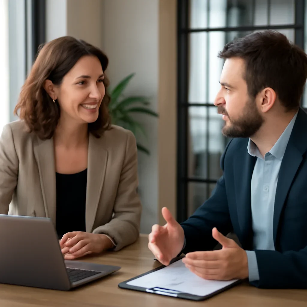 Business owner discussing How to Measure SEO ROI Without Guesswork growth goals with a consultant