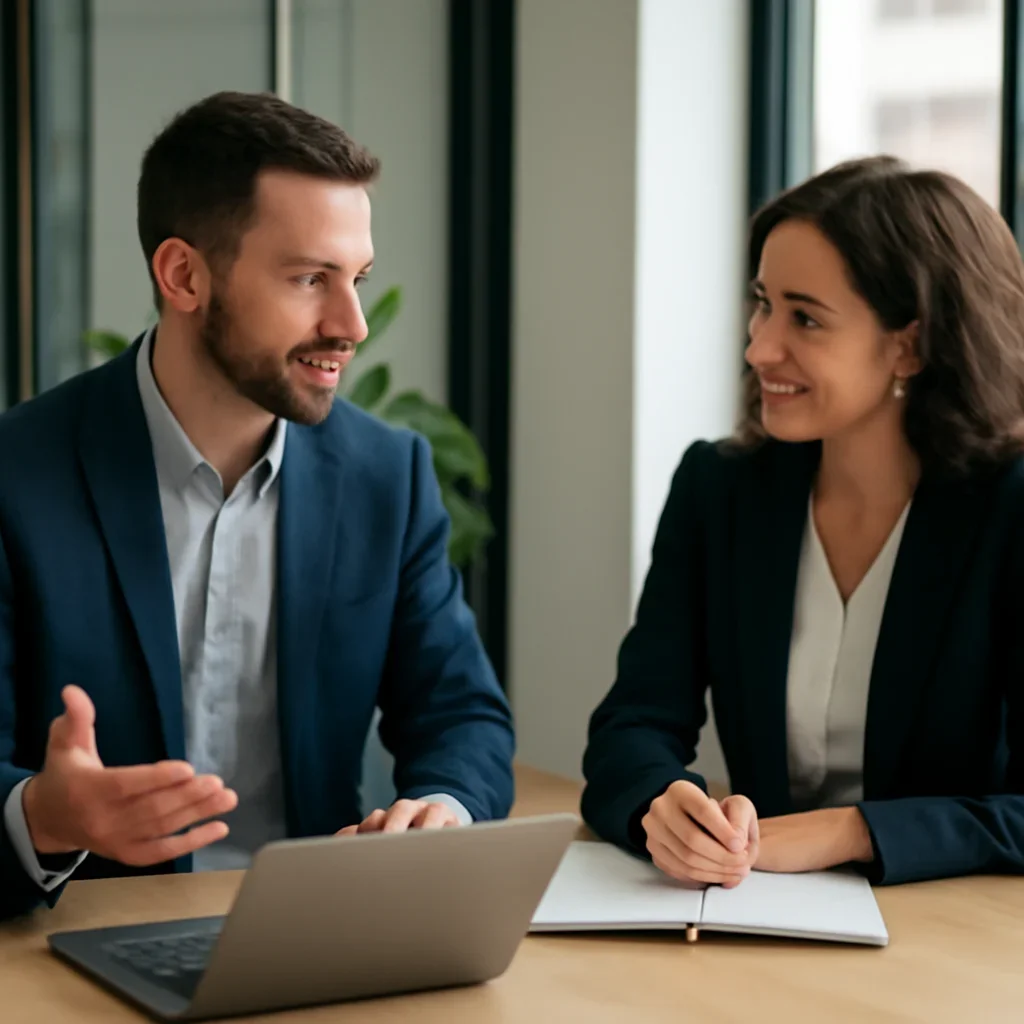 Business owner discussing SaaS Web Design Best Practices for Higher Demo Conversion growth goals with a consultant