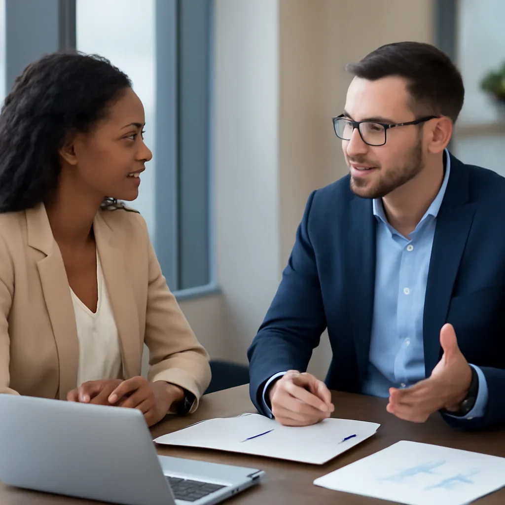 Business owner discussing Search Engine Marketing Best Practices for Service Businesses growth goals with a consultant