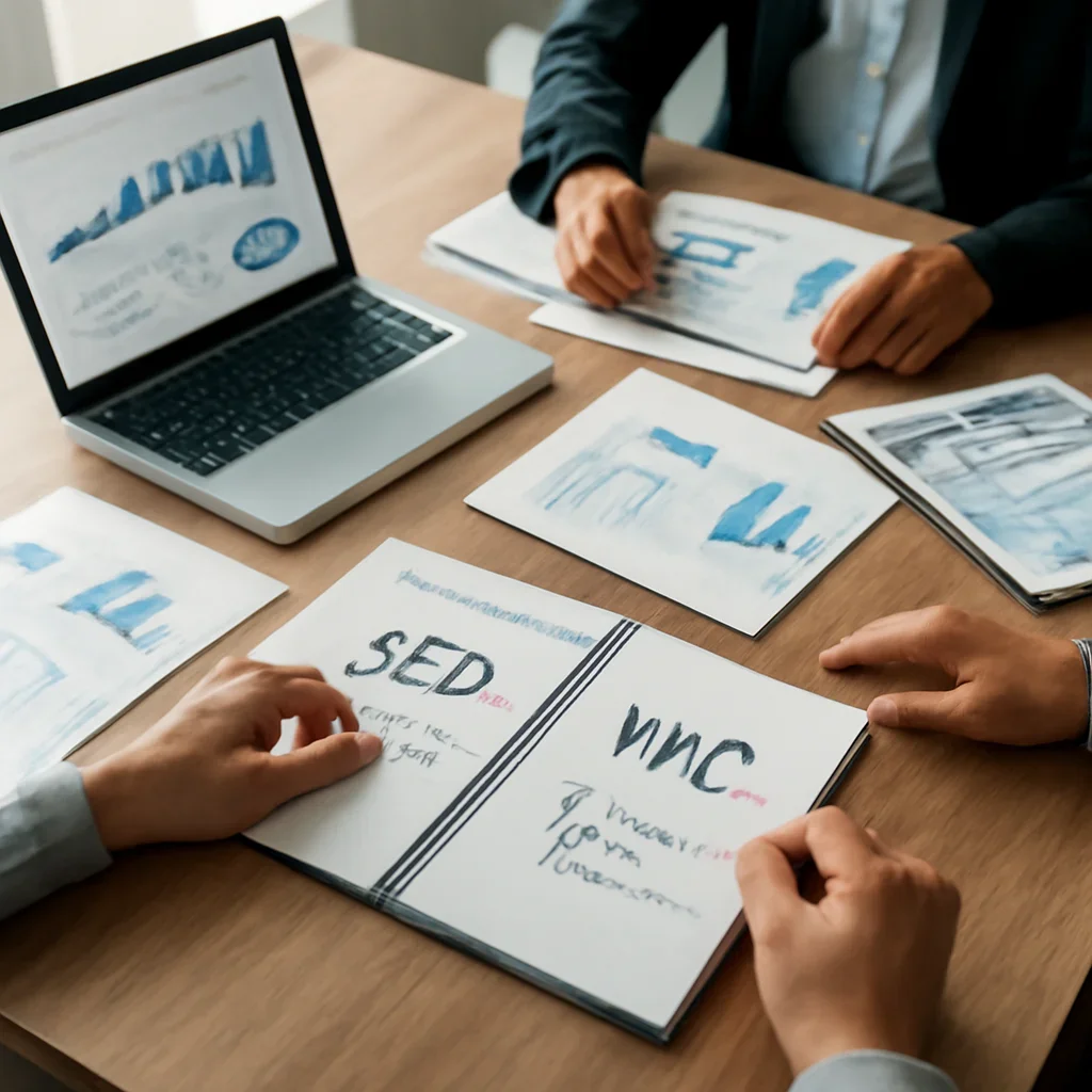SEO vs PPC: Which Channel Should You Prioritize First? planning materials and performance review workspace