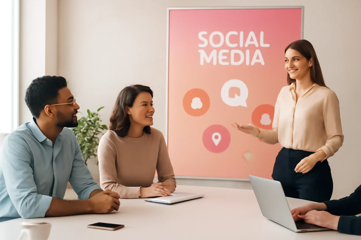 Social Media Marketing for Local Businesses strategy meeting with a modern digital marketing team