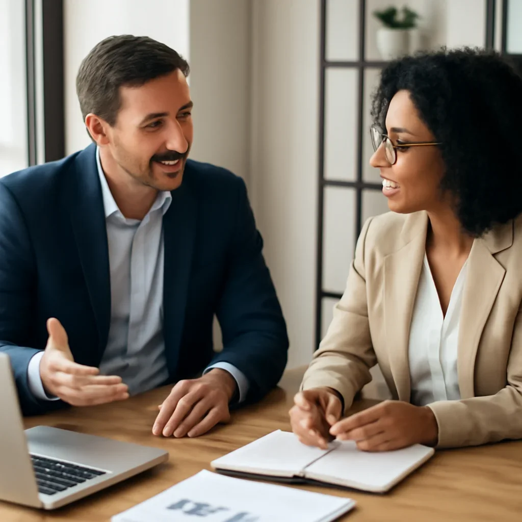 Business owner discussing Web Design vs Web Development: What Is the Difference? growth goals with a consultant