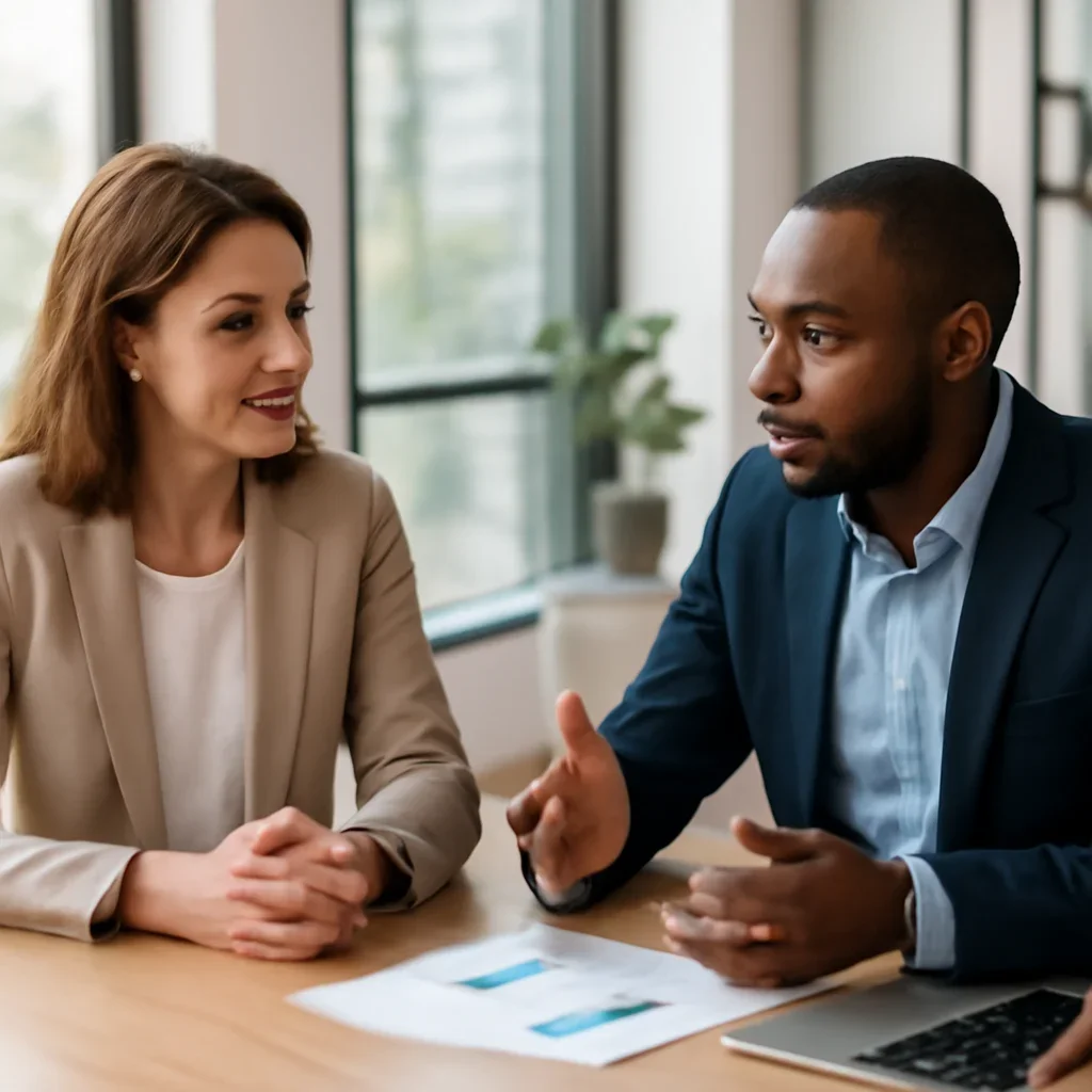 Business owner discussing What Is Digital Marketing for Small Businesses? growth goals with a consultant