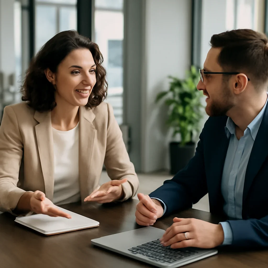 Business owner discussing WordPress vs Custom Website: Which Is Better for Growth? growth goals with a consultant