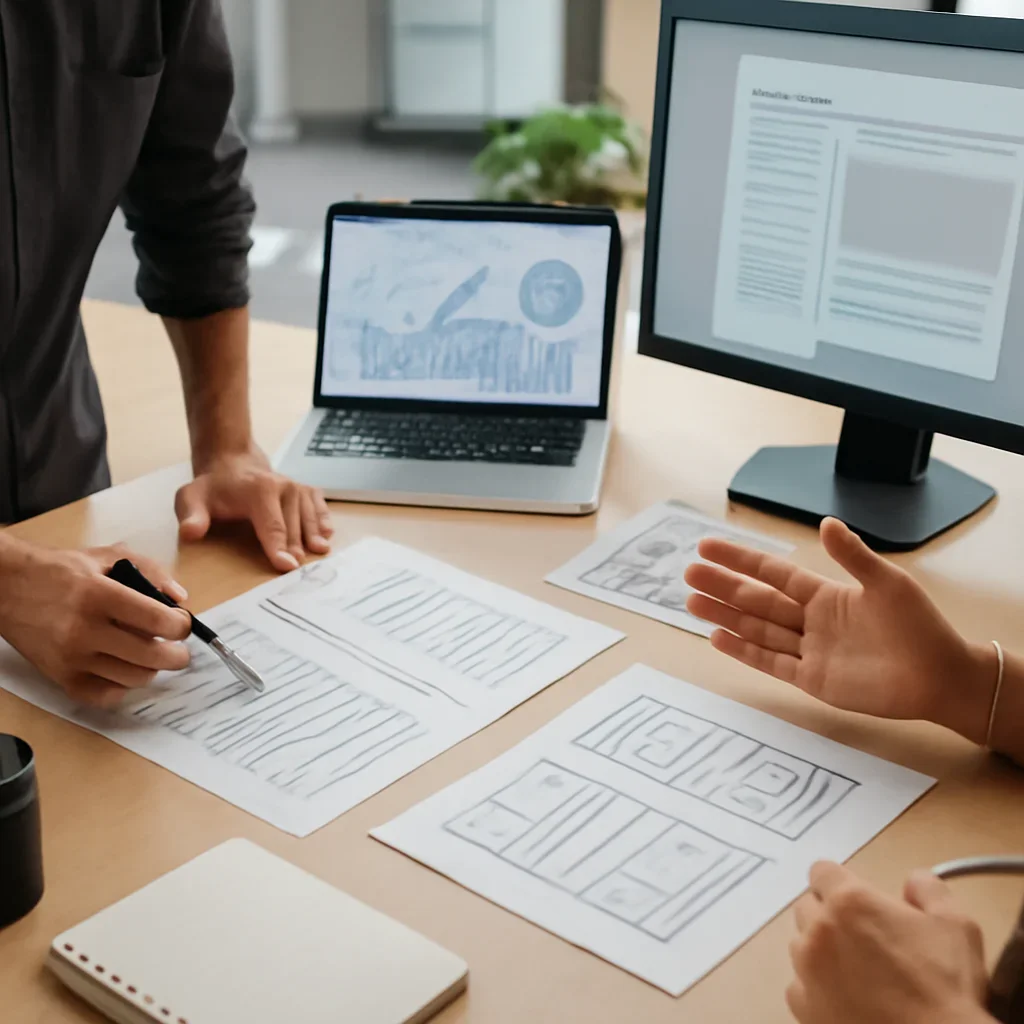 Web Design vs Web Development planning materials and performance review workspace