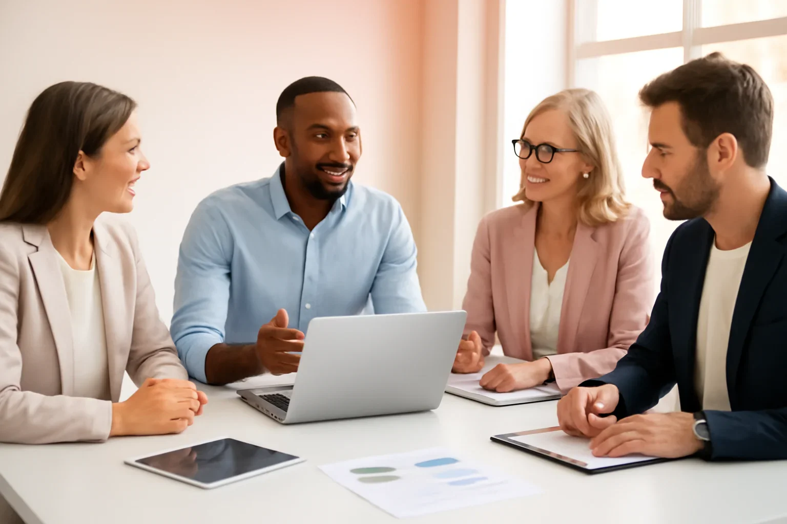contact and consultation support strategy meeting with a modern digital marketing team