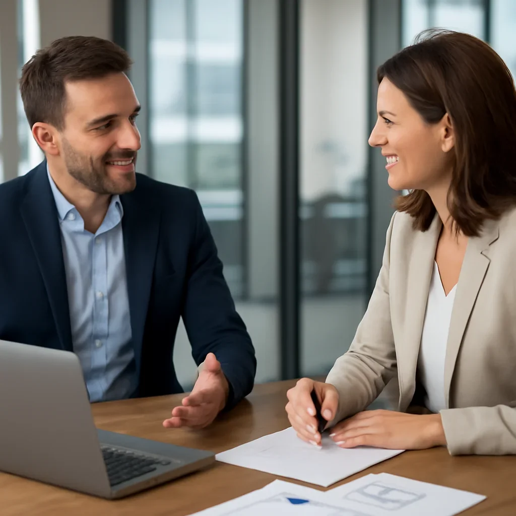 Business owner discussing digital marketing services growth goals with a consultant