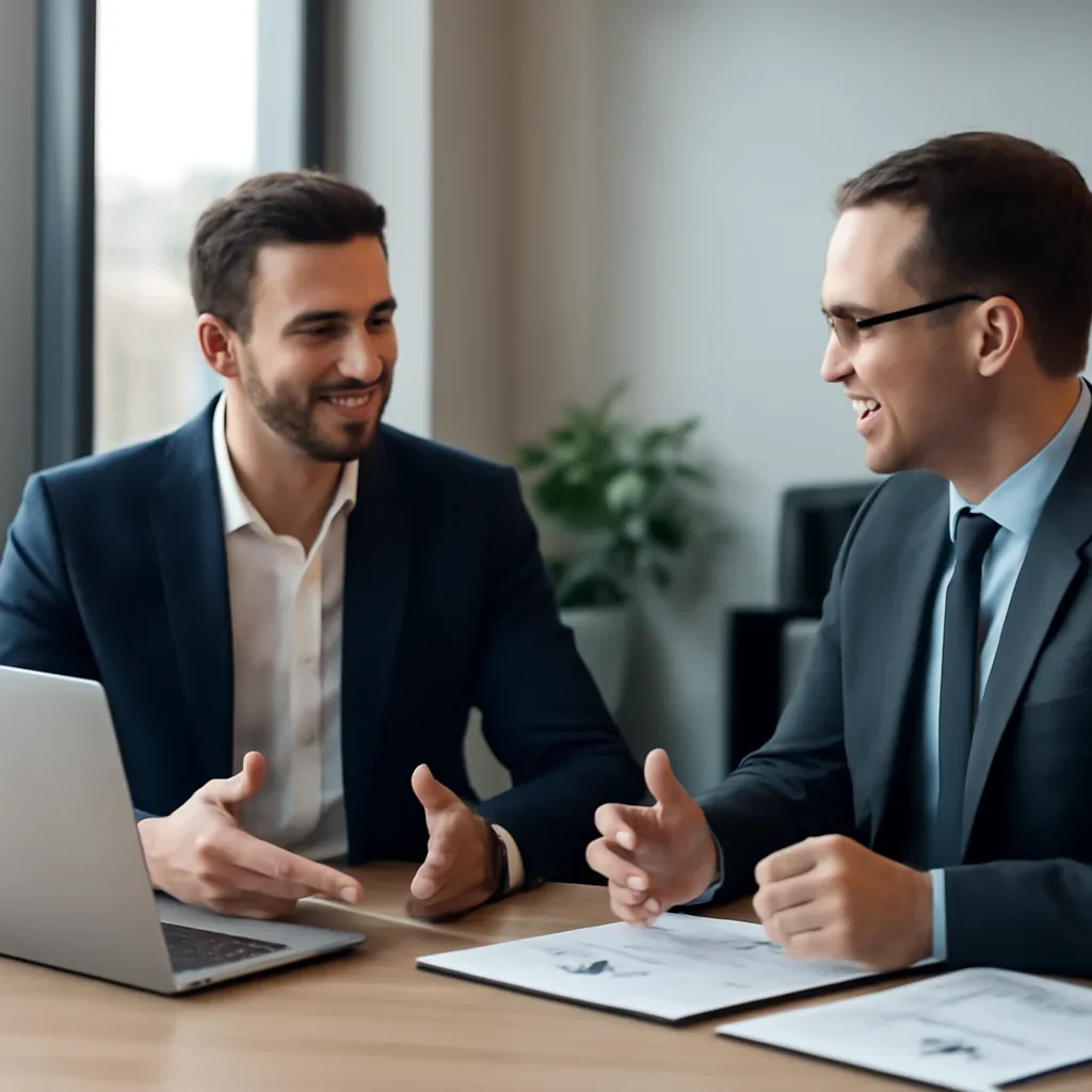Business owner discussing Automotive Marketing Solutions growth goals with a consultant