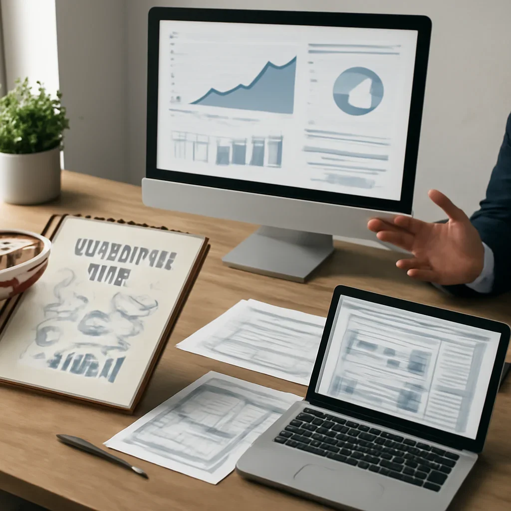 Automotive SEO planning materials and performance review workspace