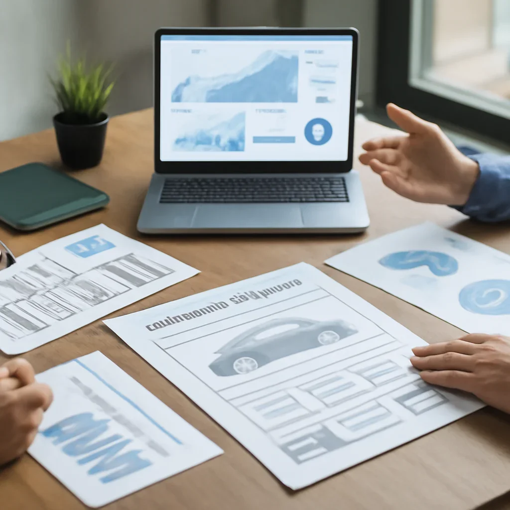 Automotive Web Design planning materials and performance review workspace