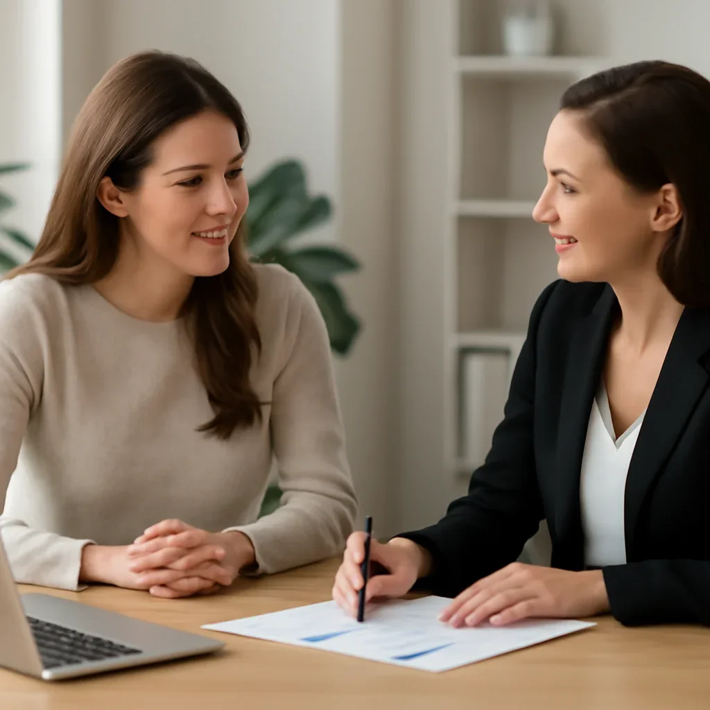 Business owner discussing Beauty & Wellness Digital Marketing growth goals with a consultant