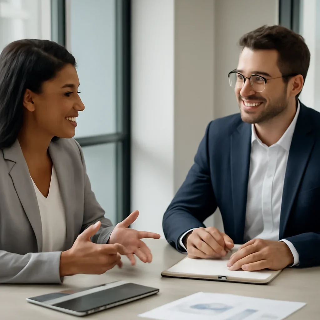 Business owner discussing industry marketing solutions growth goals with a consultant