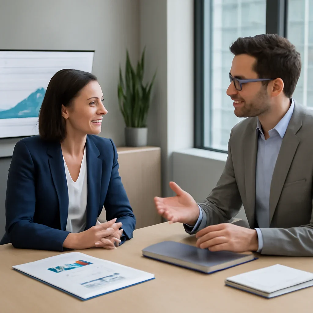 Business owner discussing Dental Practices Digital Marketing growth goals with a consultant