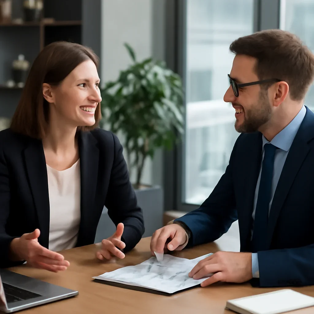 Business owner discussing Education Branding growth goals with a consultant