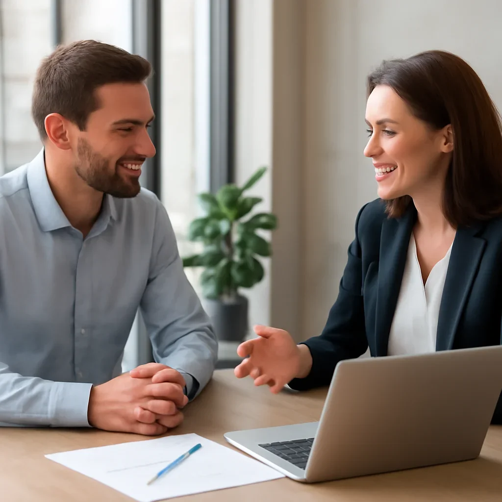 Business owner discussing Education Digital Marketing growth goals with a consultant