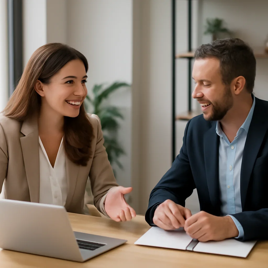 Business owner discussing Education SEO growth goals with a consultant