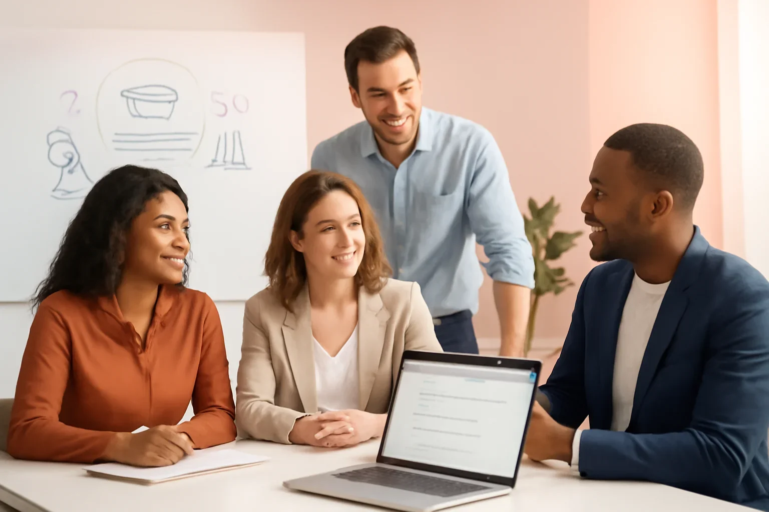 Education SEO strategy meeting with a modern digital marketing team