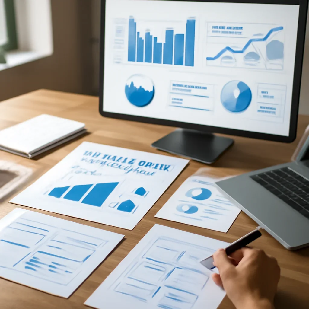 Financial Services Branding planning materials and performance review workspace