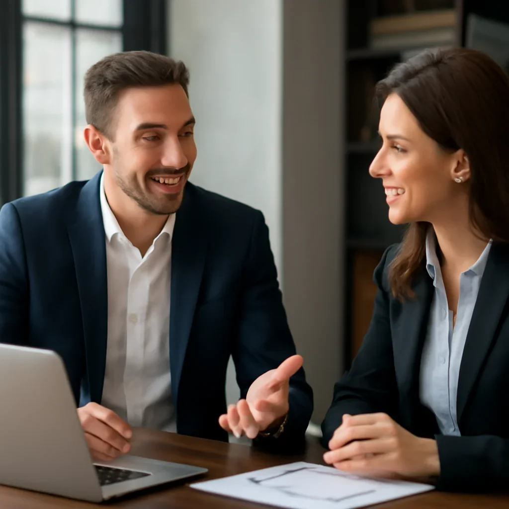 Business owner discussing Financial Services Digital Marketing growth goals with a consultant