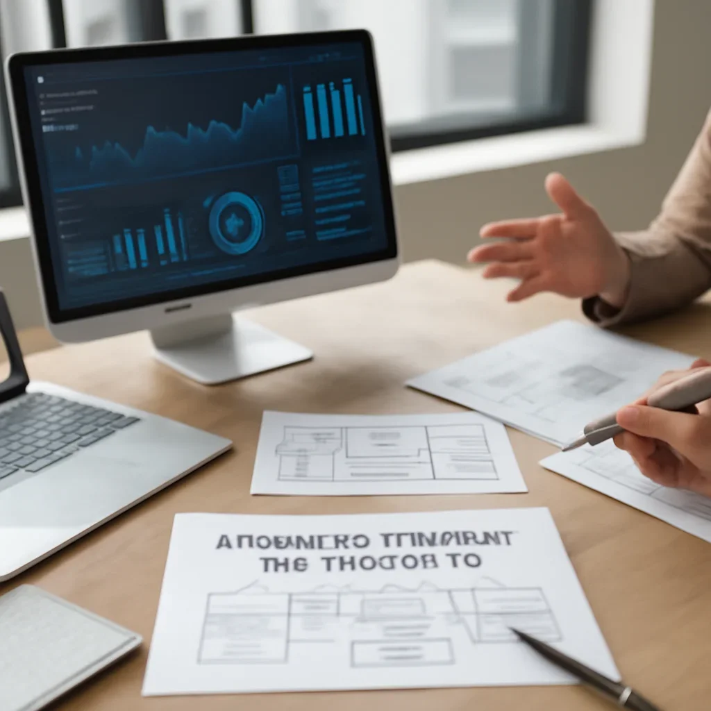 Financial Services SEO planning materials and performance review workspace