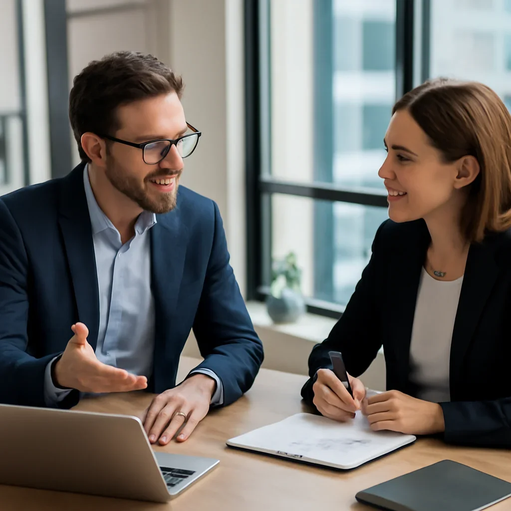 Business owner discussing Franchises Branding growth goals with a consultant