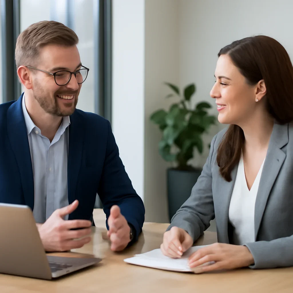 Business owner discussing Healthcare Branding growth goals with a consultant