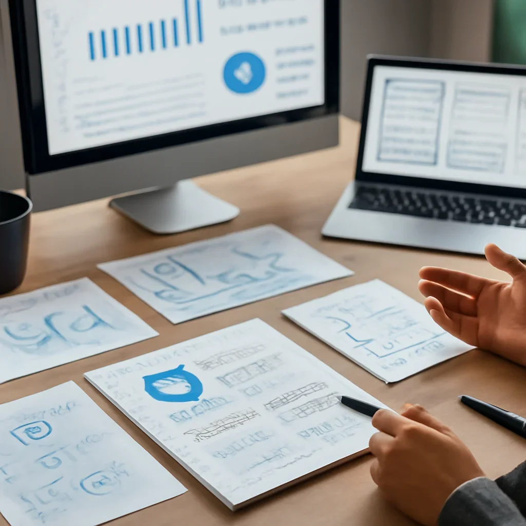 Healthcare Branding planning materials and performance review workspace