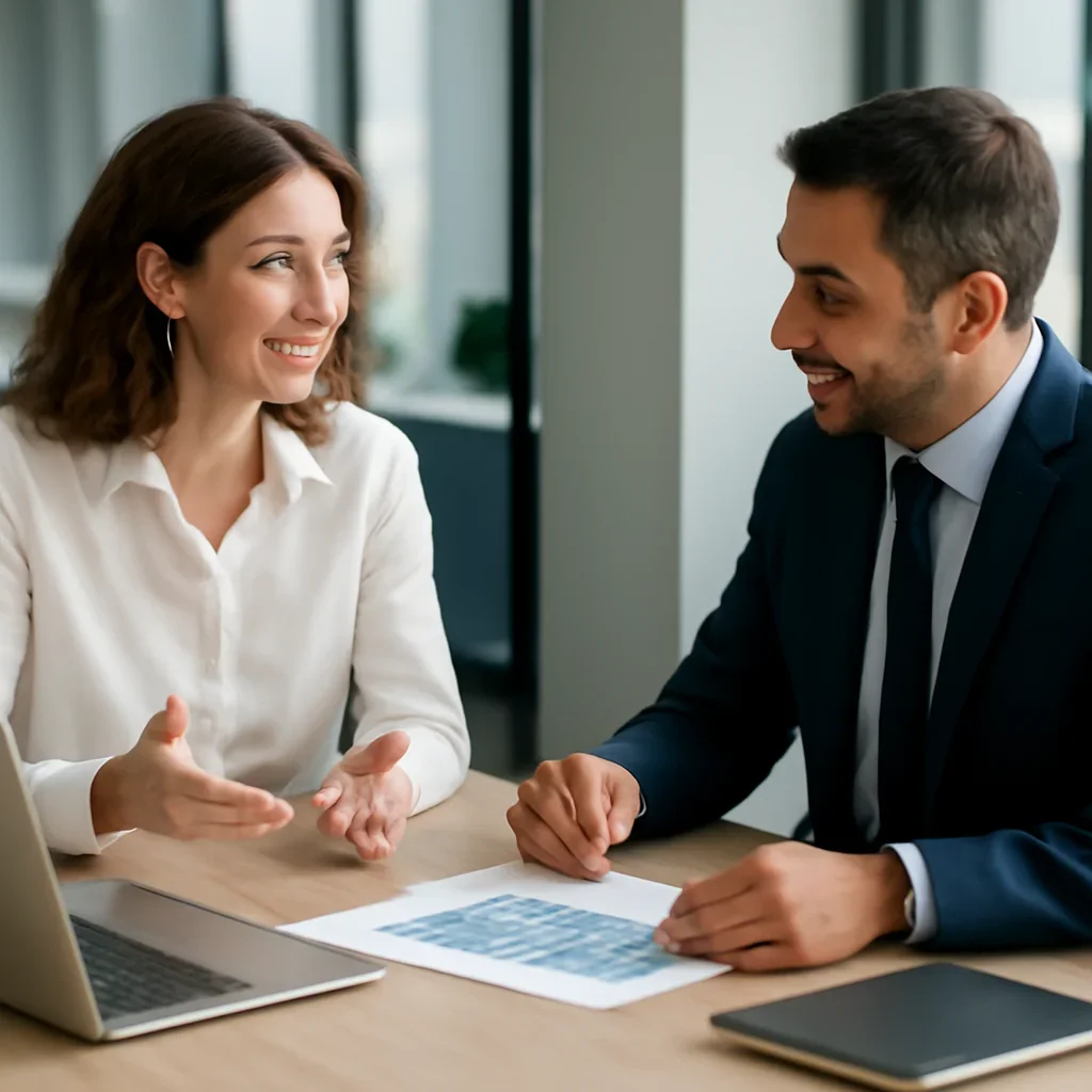Business owner discussing Healthcare Marketing Solutions growth goals with a consultant