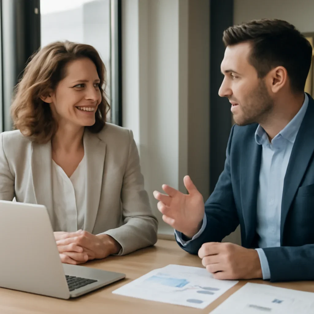 Business owner discussing Healthcare SEO growth goals with a consultant