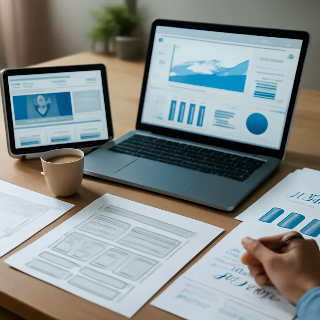 Healthcare Web Design planning materials and performance review workspace