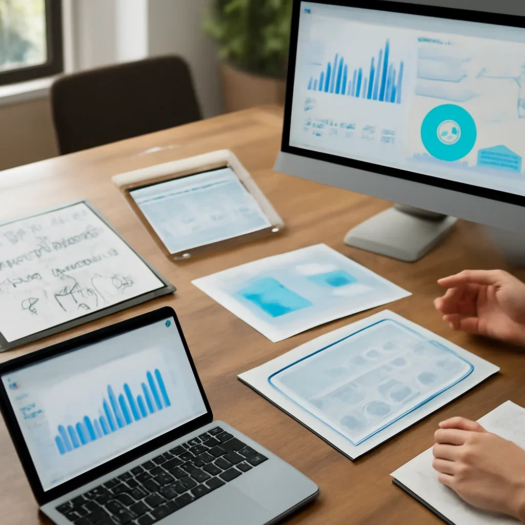Home Services Branding planning materials and performance review workspace