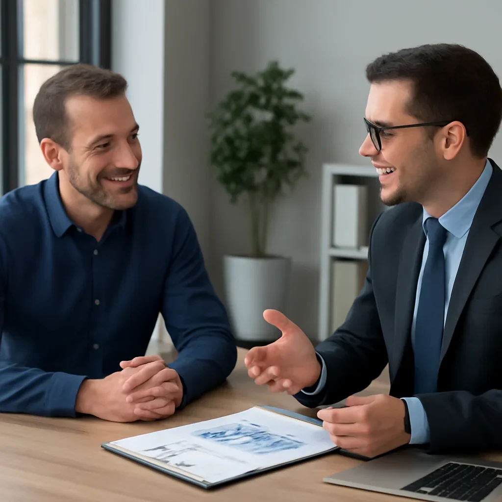 Business owner discussing Home Services Marketing Solutions growth goals with a consultant