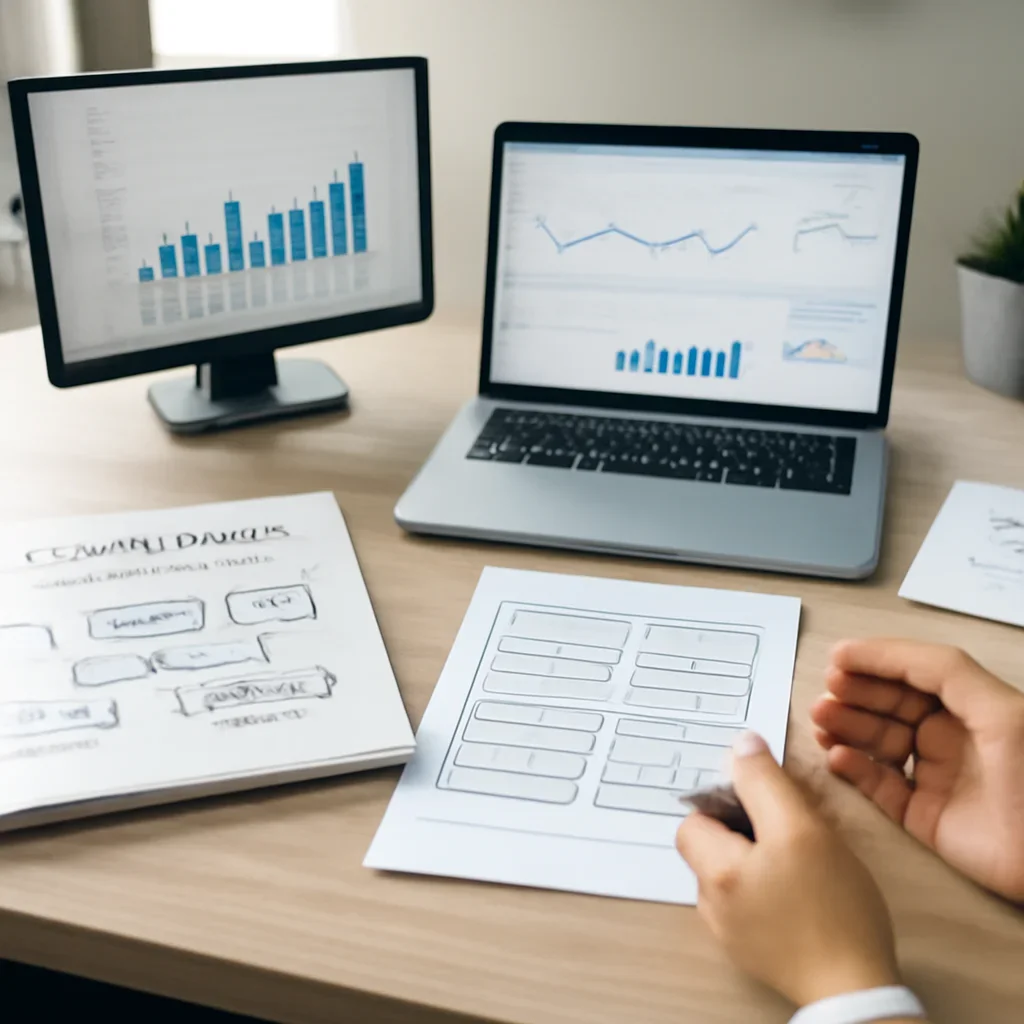 Home Services SEO planning materials and performance review workspace