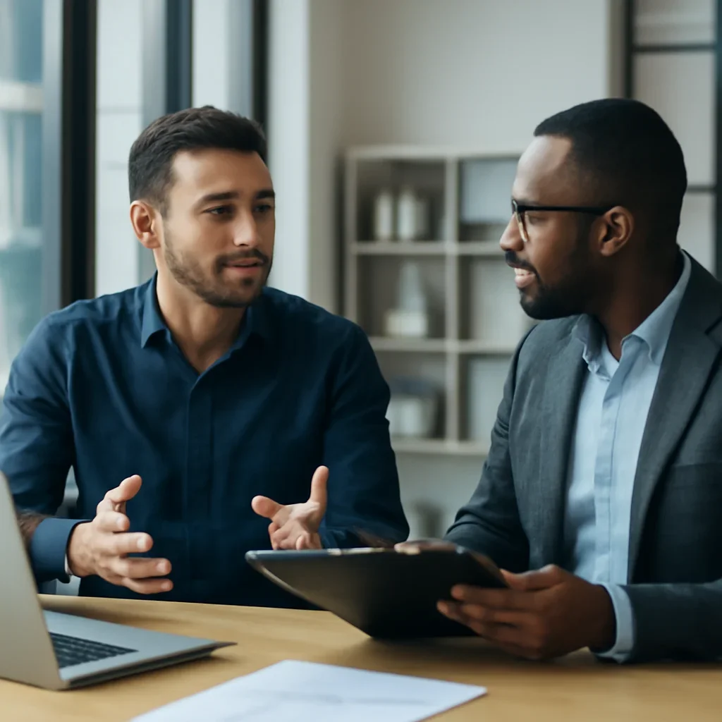 Business owner discussing Home Services Web Design growth goals with a consultant