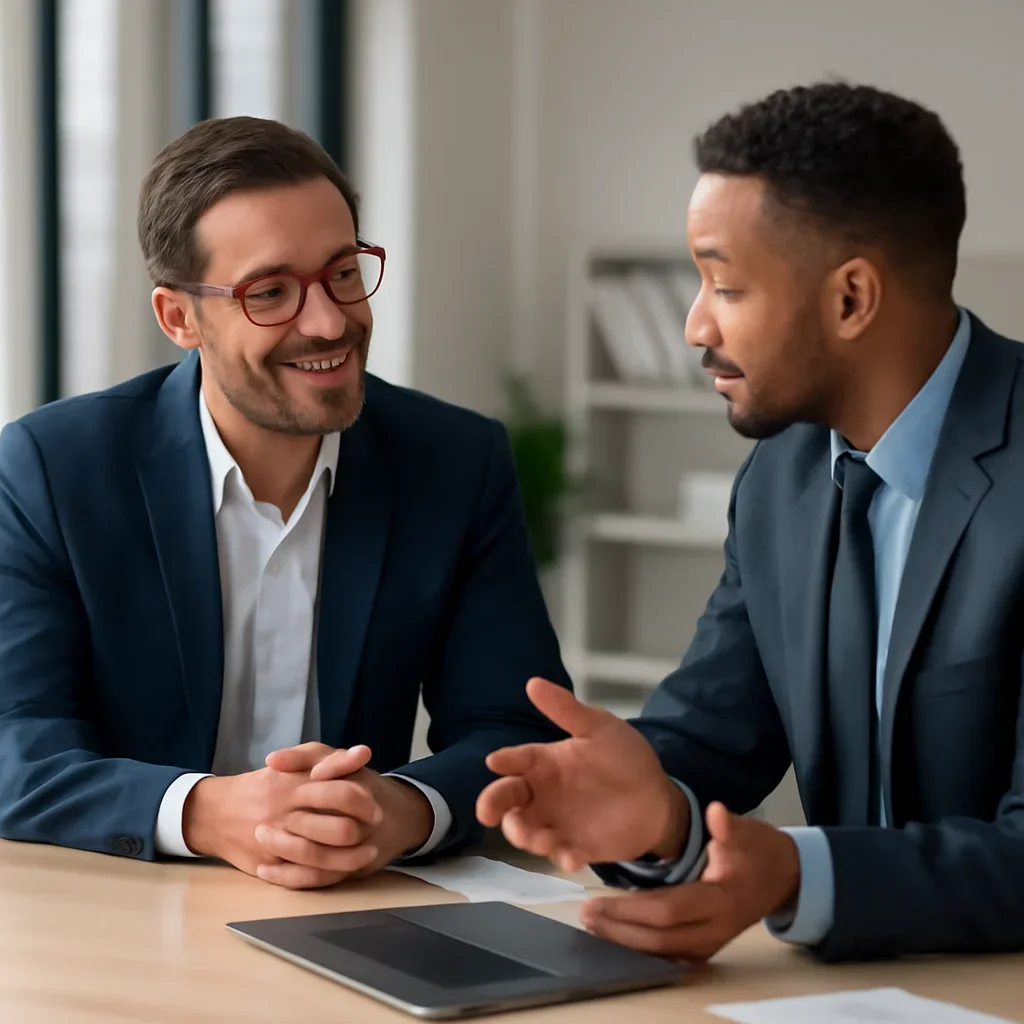 Business owner discussing Law Firms Branding growth goals with a consultant