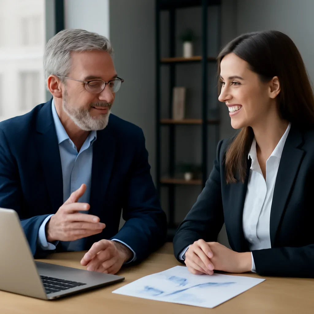Business owner discussing Law Firms SEO growth goals with a consultant