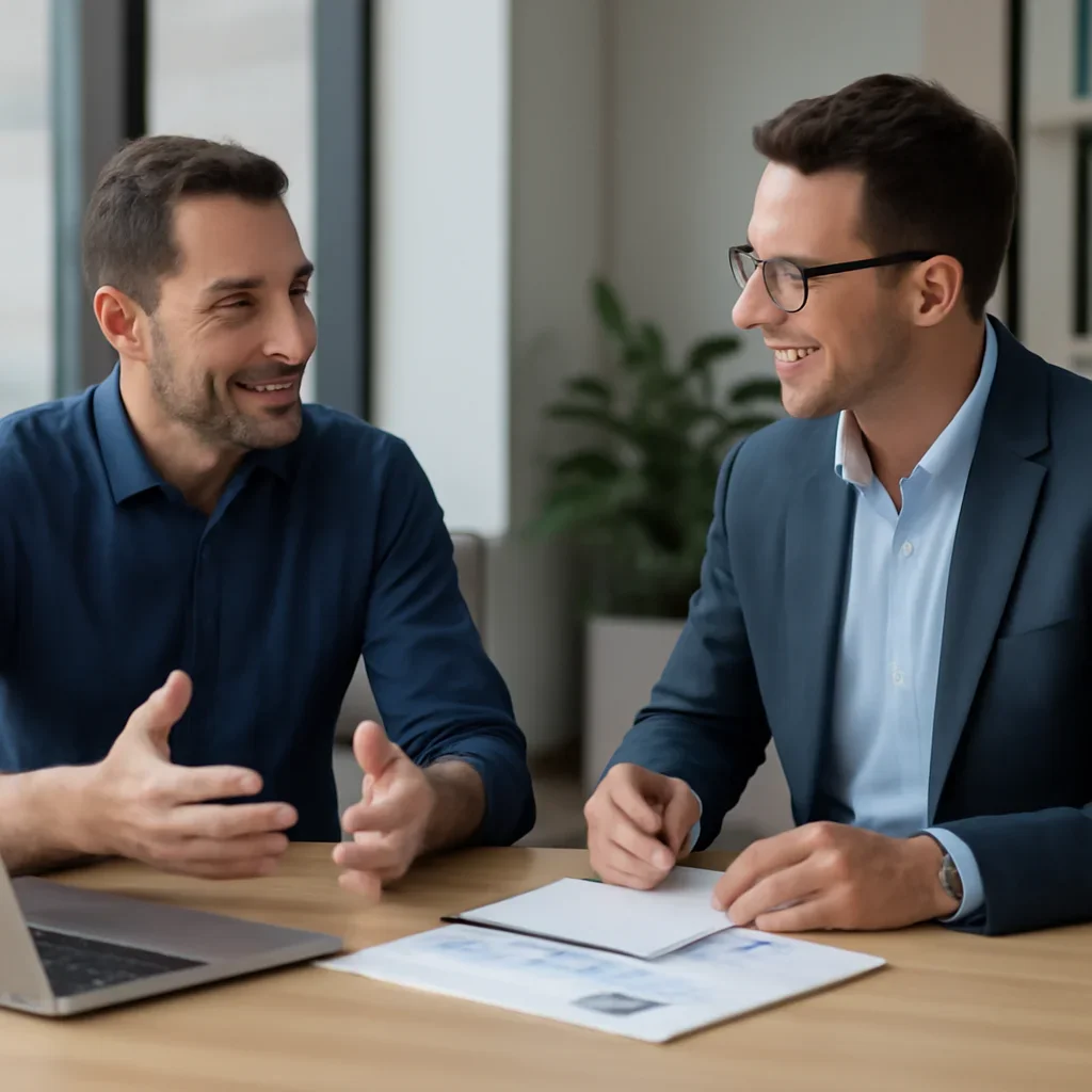 Business owner discussing Manufacturing Branding growth goals with a consultant