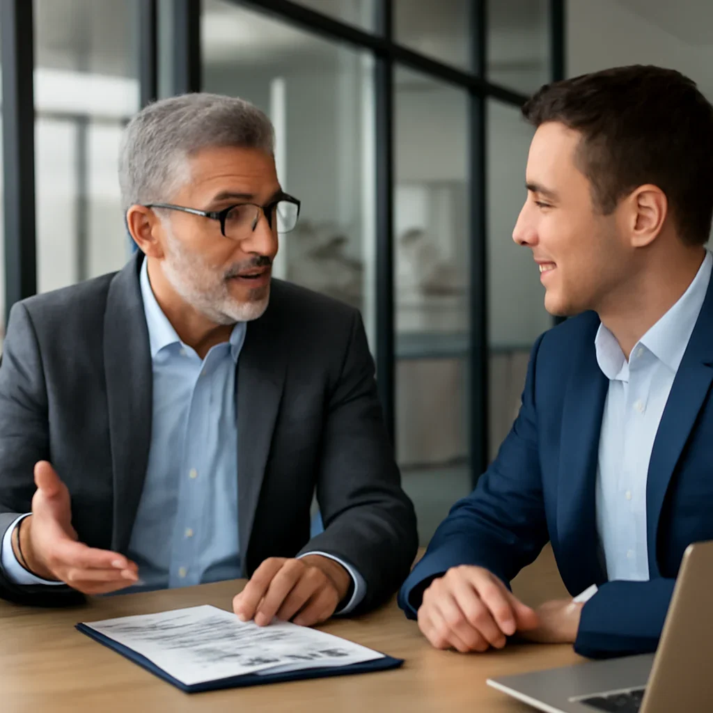 Business owner discussing Manufacturing Digital Marketing growth goals with a consultant