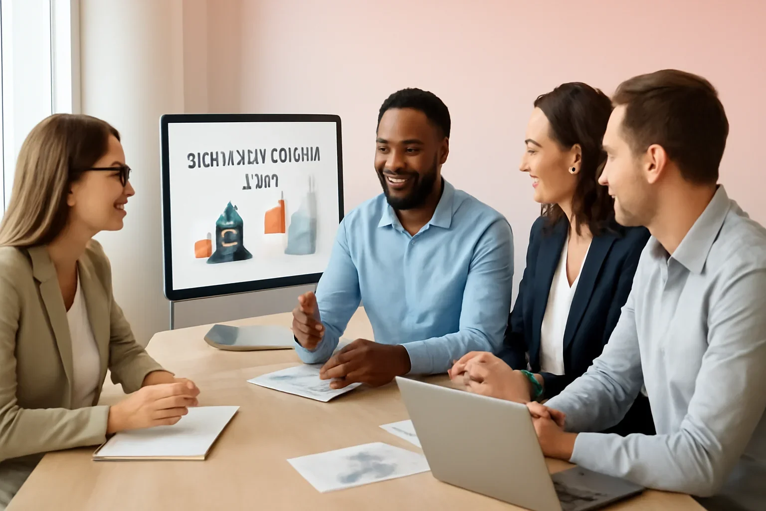 Manufacturing SEO strategy meeting with a modern digital marketing team
