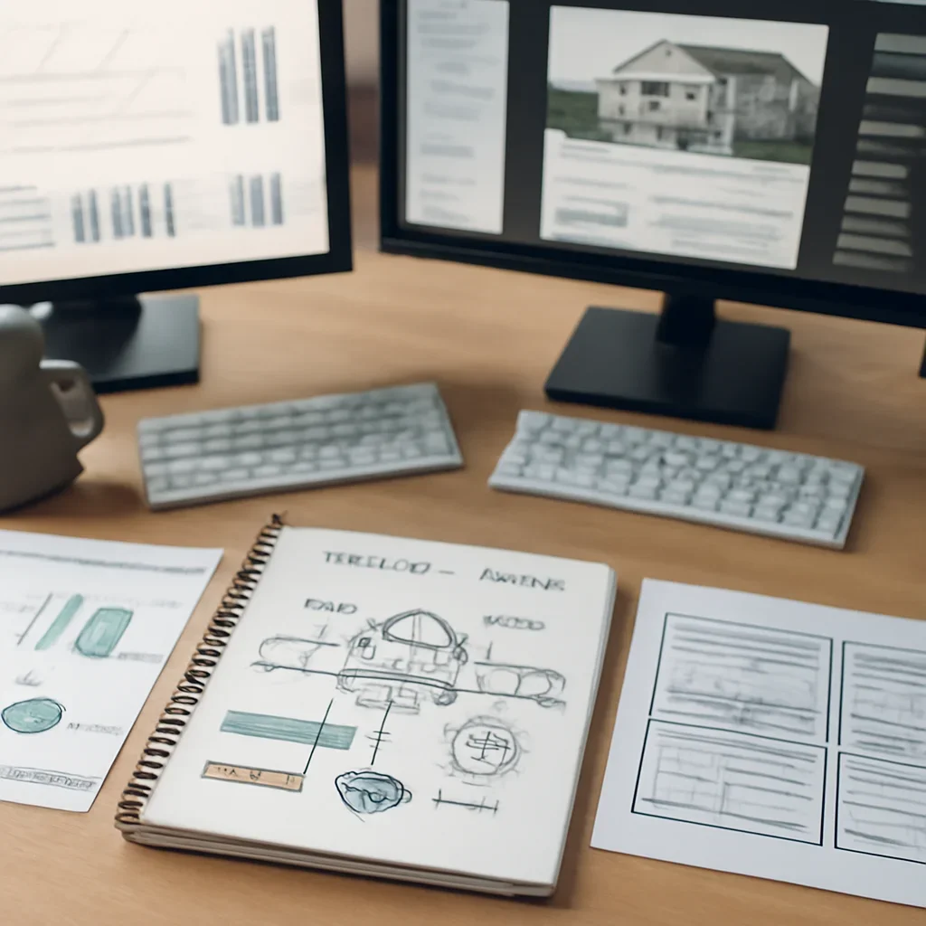 Real Estate Branding planning materials and performance review workspace