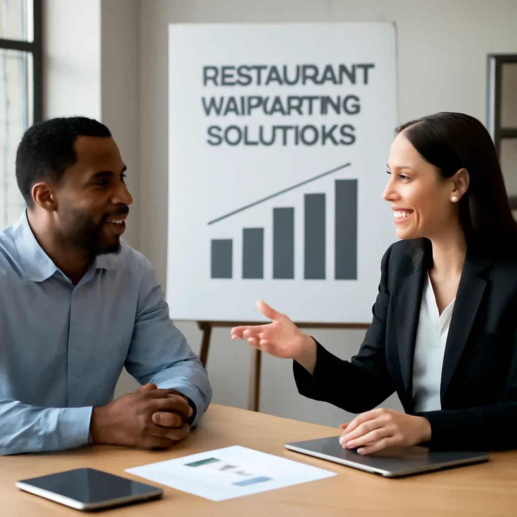 Business owner discussing Restaurants Marketing Solutions growth goals with a consultant