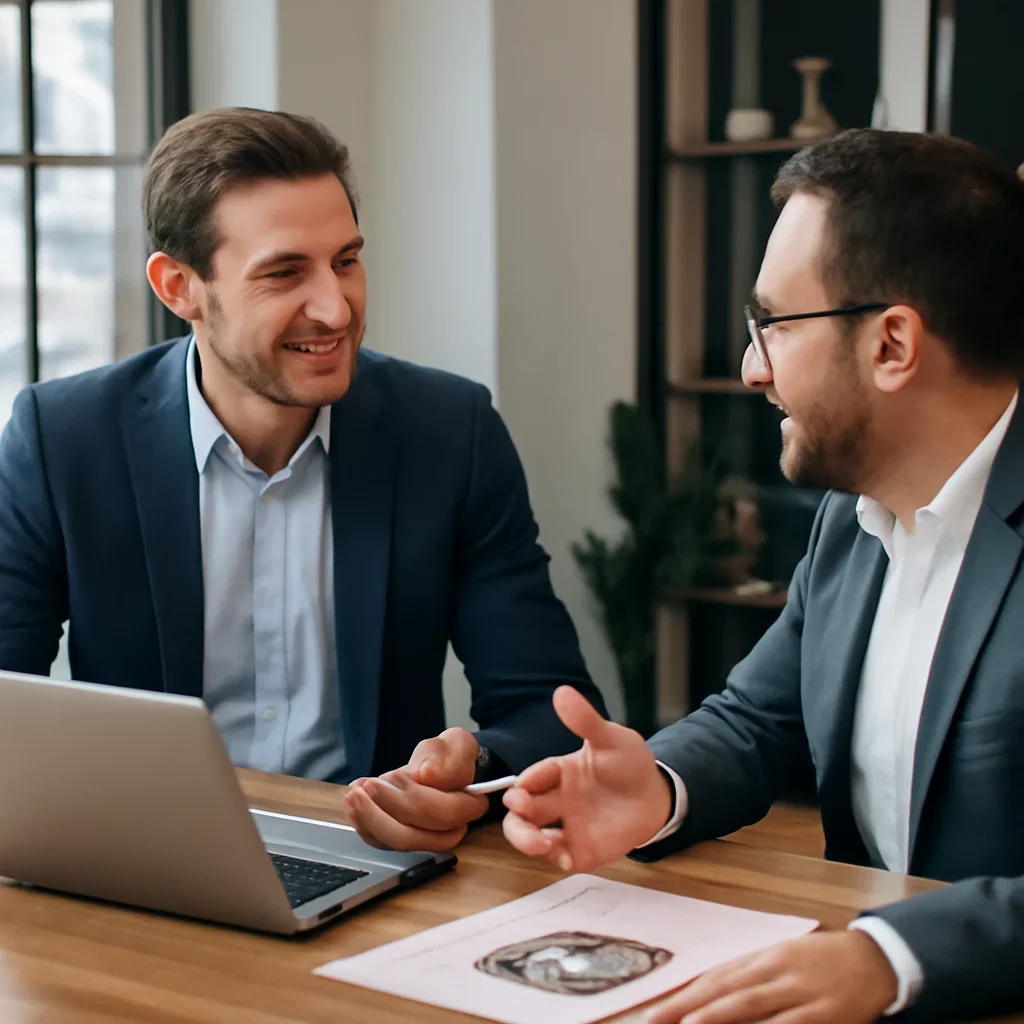 Business owner discussing Restaurants Digital Marketing growth goals with a consultant