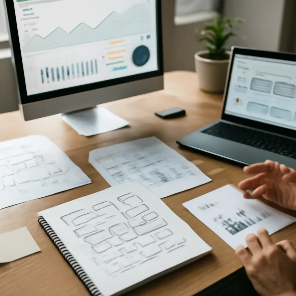 Restaurants Web Design planning materials and performance review workspace