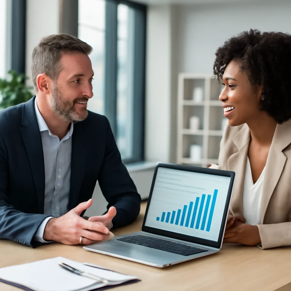 Business owner discussing SaaS Digital Marketing growth goals with a consultant
