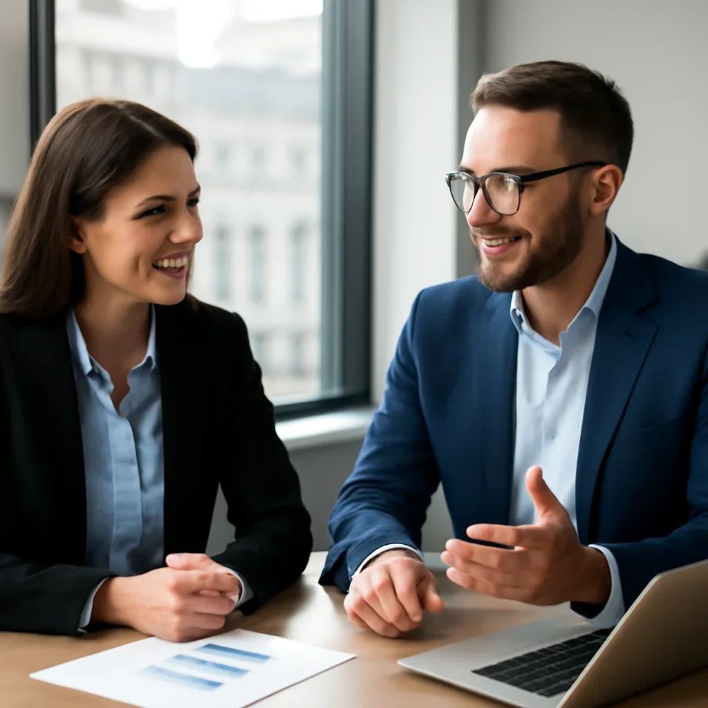 Business owner discussing SaaS SEO growth goals with a consultant