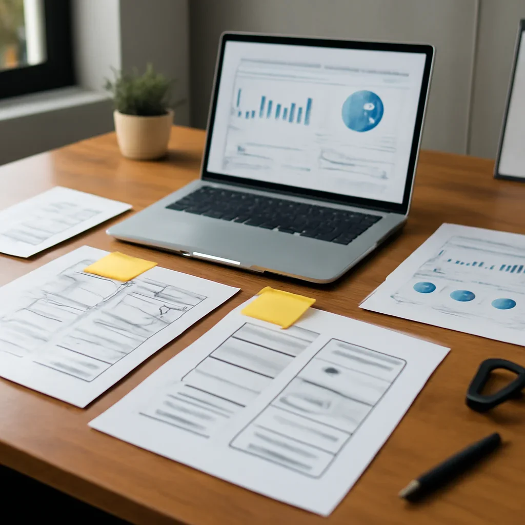 SaaS Web Design planning materials and performance review workspace