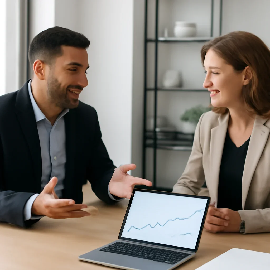 Business owner discussing GA4 Integration growth goals with a consultant